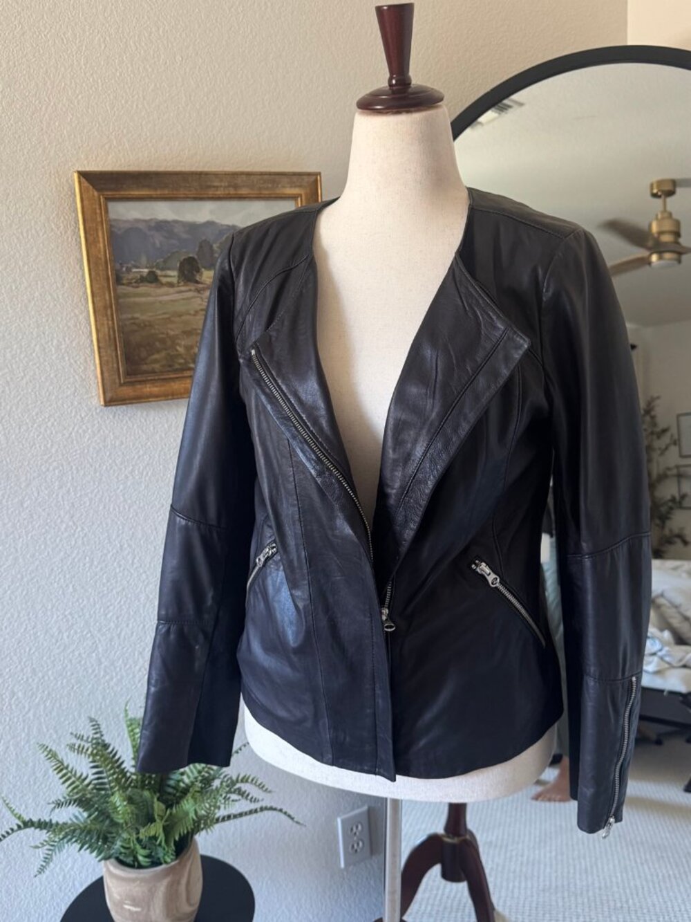 Trouvé Black Soft Leather Moto Jacket Asymmetric Zip Women's Size Large